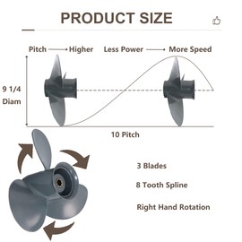 Boat Outboard Propeller 9 1/4x9 9 1/4x10 9 1/4x11 9 1/4x12 9 1/4x8 for Honda BF 8 9.9 15 20 HP Engines, 8 Spline Aluminum Boat Motor Props, 3 Blades 4 Blades Boat Propeller, RH (3-Blade 9 1/4 x 10)