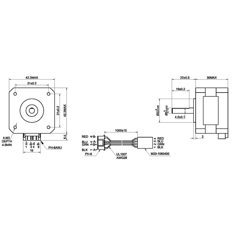 STEPPERONLINE Nema 17 Pancake Stepper Motor 1.2A 26Ncm Bipolar 1.8