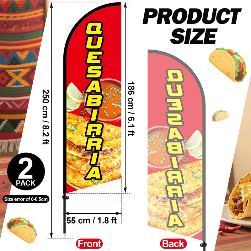 FuWeave 2 Pcs Quesabirria Advertising Swooper Flag Banner 8.2ft Feather