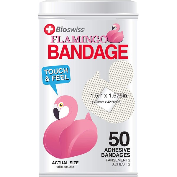 BioSwiss Novelty Bandages Collectable Tin, Self-Adhesive Funny First Aid Bandages, Novelty Gag Gift (Flamingos)