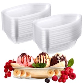 Rtteri Banana Split Boat Plate 12oz Disposable Ice Cream Sundae Bowls Banana Split Bowls Clear PET Plastic Splits Bowl Tray for Kid Party Dish Dessert Birthday Carnivals Gelato Home (100 Pcs)