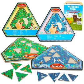 GAME PARTY Triazzle Triangle Puzzle 2 Pack - Triangle Jigsaw Bundle of Frog and Dolphin Puzzles, Stickers and Tray | Puzzle Set with Triangle Shaped Pieces