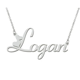 Aoloshow Stainless Steel Silver Logan Name Necklace Love Heart Necklace for Best Friends Mothers Day Jewelry