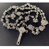 elegantmedical Handmade Silver Rose Beads St. Benedict Rosary Catholic Necklace