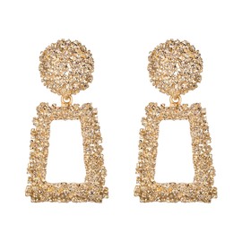 EVER FAITH Golden Color Statement Earrings for Women, Large Square Geometric Rectangle Drop Dangle Earrings