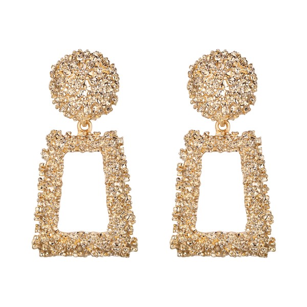 EVER FAITH Golden Color Statement Earrings for Women, Large Square
