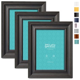 LaVie Home 5x7 Picture Frames (3 Pack, Black Wood Grain) Rustic Photo Frame Set with High Definition Glass for Wall Mount & Table Top Display