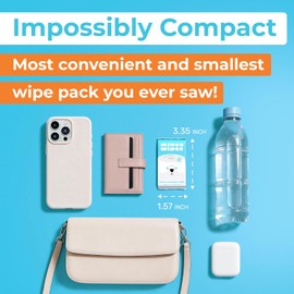Impossibly Compact Travel Flushable Wipes - 99.5% Water and Aloe - Safe for Sensitive Skin, Hypoallergenic & Unscented - Travel Essentials for Adults, Kids & Baby Care - 8 Pack Total 48 Wipes