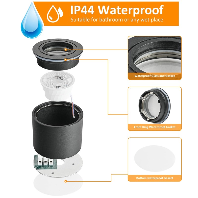Gleonlux LED Surface-Mounted Spotlight, IP44, Black, Dimmable, Surface-Mounted Spotlights, Flat,