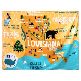Birdy Boutique Louisiana Map Tapestry – 60" x 40" Educational State Wall Hanging for Kids – Landmarks, Cities, Wildlife & Fun Facts – Lightweight Geography Decor for Classroom, Homeschool, or Bedroom