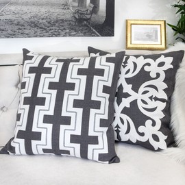 Homey Cozy Zipper Applique Throw Pillow Cover,Gray Linen Large Sofa Couch Pillow Sham,20x20 Cover Only