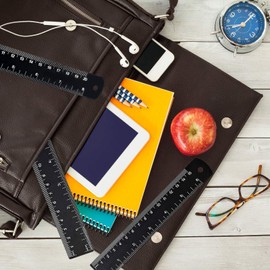 qingmeng Ruler 15 cm 20 cm 30 cm, Pack of 3 Metal Rulers, Double Scale Ruler, Cutting Ruler, Steel Ruler, Steel Ruler, Stainless Steel Ruler, Pocket Ruler Metal for Engineering Teaching Office (Black)