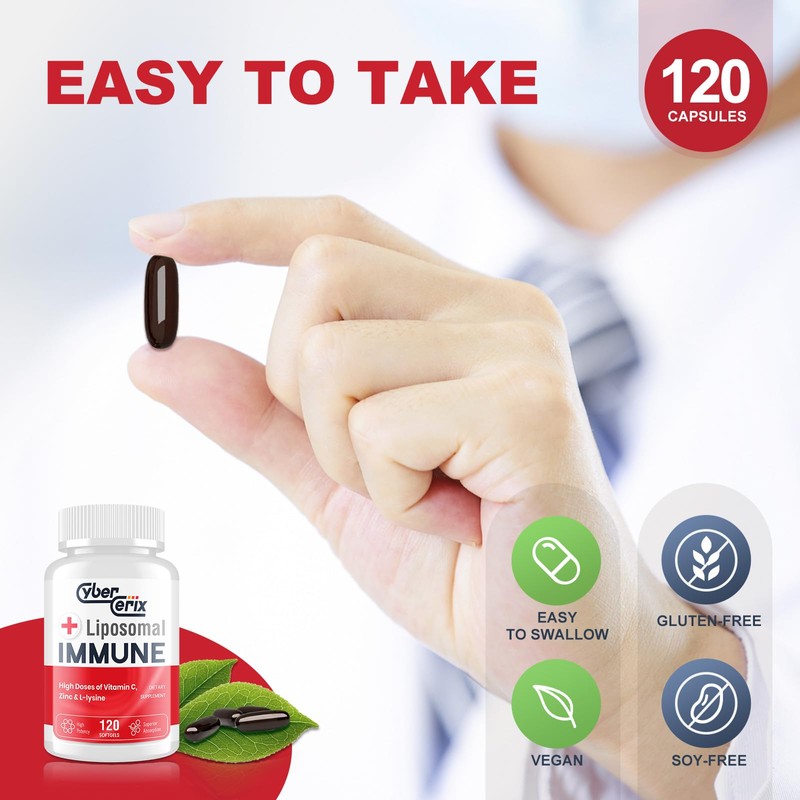 CyberCerix Advanced Liposomal Immune Supplement, Complex with L-Lysine 1,500mg, Vitamins,