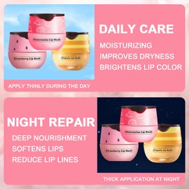 3Pcs Bee Lip Balm Honey Pot with Stick, Lip Mask Day And Night Repair and Care, Moisturizing Lip Sleeping Cream, Silky Hydrate Repair Prevent Dry Cracked Lip Exfoliator(Honey+Strawberry+Watermelon)