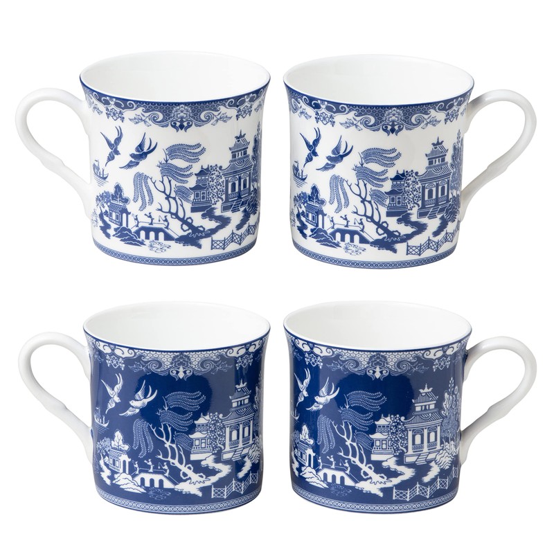 Grace Teaware Blue Willow Bone China Coffee Tea Mugs 10-Ounce