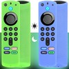 [2 Pack] Pinowu Firestick Remote Cover Case (Glow in The Dark) Compatible with Firetv Stick (3rd Gen) Voice Remote, Anti Slip Silicone Sleeve with Wrist Strap (Green and Blue)