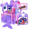 KLFVB 3PCS Girls Clear Bookbag, 15" Mermaid Transparent Backpack for