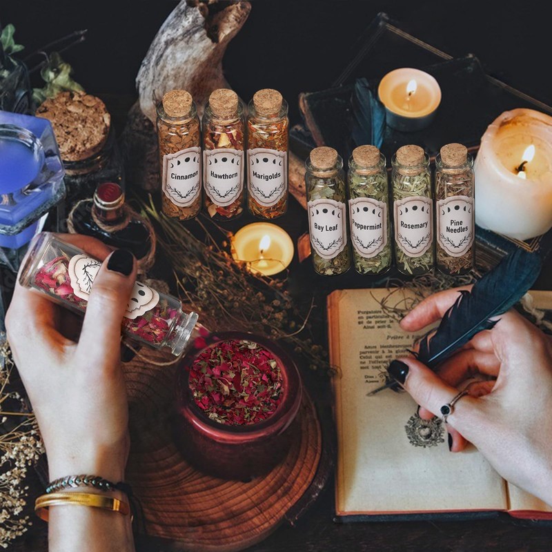 30 Pack Witchcraft Supplies Herbs, Dried Herbs and Flowers Bottles