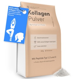 Nature Nation Premium Kollagen Pulver - 100% Collagen Hydrolysat mit Peptide Typ 1, 2 & 3 - Perfekte L?slichkeit, geschmacksneutral - Laborgeprftes Kollagenpulver, prod. in DE (1 x 450g, 30 Portionen fr 1 Monat)