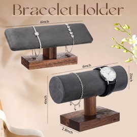 Sieral Set of 2 Walnut Bracelet Holder Display Wooden Stand Jewelry Organizer T Bar Rack Storage Tower for Necklaces Bangles Watches Home Retail