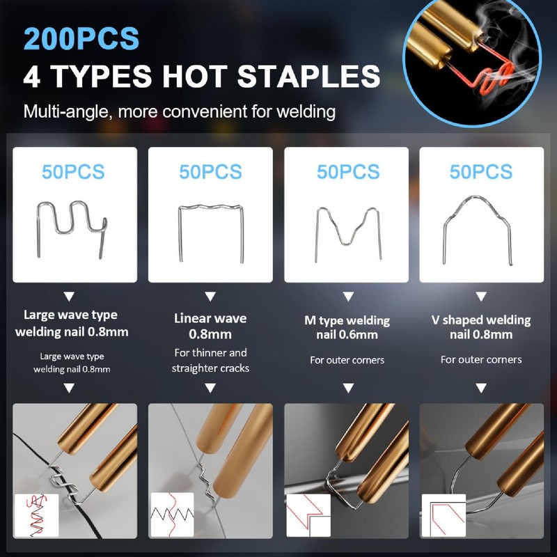Portable Mini Plastic Welder with 200 Nails Hot Stapler Welding