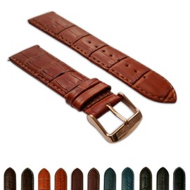 26mm Tan Genuine Leather Mock Croc Watch Strap Band Mens Crocodile Padded Rose Gold Buckle