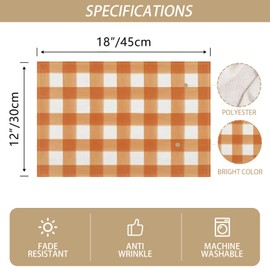 Linen Watercolor Orange White Buffalo Check Plaid Placemats Set of 4 Gingham Farmhouse Spring Summer Fall Party Decorations and Supplies for Home Kitchen Dining Room Table-12×18''