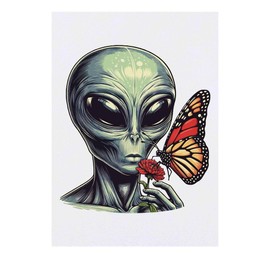 'Alien With Butterfly' Temporary Tattoo - Water Resistant, Skin-Safe, Non-Toxic Transfer (TO00077315)