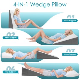 DiffPacky Wedge Pillow, 8 inch Bed Wedge Pillow for Sleeping & Resting, Cooling Memory Foam Incline Pillow for Adults Seniors, Back Support and Leg Elevation, Ideal for Couch, Bedroom & Living Room