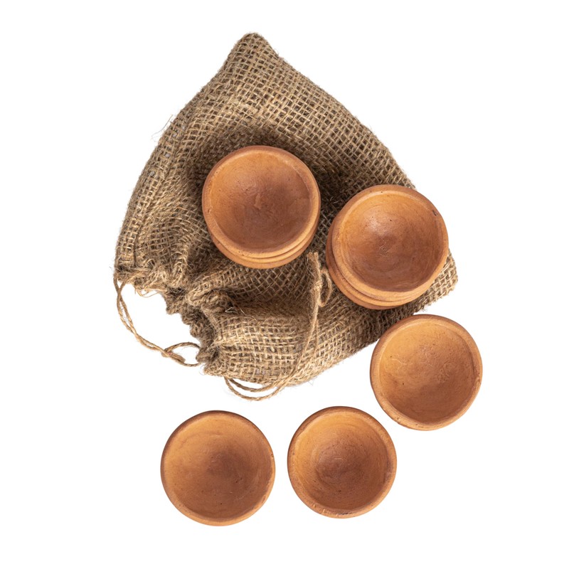 Creative Co-Op Terracotta Bowl in Jute Bag, Set of 12