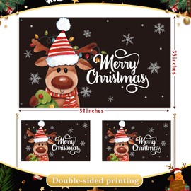 Ganeen Merry Christmas Flag with LED Light 35 x 59 Inch Double Sided Xmas Garden Flag Winter Elk Snowflake Yard Flag Holiday Tree Banner for Home Farmhouse Outdoor Holiday Decoration