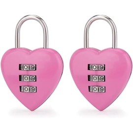 2 Pcs Pink Love Heart Shape Combination Padlock for Girls Women, Mini 3-Digit Password Resettable Code Locker Lock for School Combination Locks, Combination Padlocks