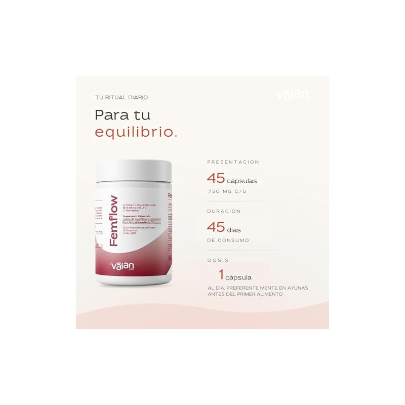 Valan Life Suplemento Mujer Femflow Resveratrol Probióticos Antioxidantes Cápsulas 750