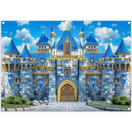Luminora 7x5ft Fabric Medieval Blue Castle Backdrop Royal Knight Stone Wall Photography Background Kids Prince Boy Birthday Party Decorations Photo Booth Props