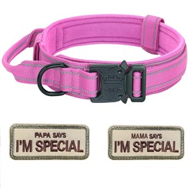Adjustable Dog Collar with Control Handle, Tactical Collar Nylon, Dog Collar Padded, Metal Buckle, for Medium Large Dogs Hunting Training Outdoor, K9 Pink L