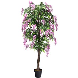 HAPPYGRILL 6FT Artificial Wisteria Tree, Fake Greenery Plants with Nursery Pot, Tall Faux Ficus Tree for Indoor Outdoor,Home, Office, Living Room