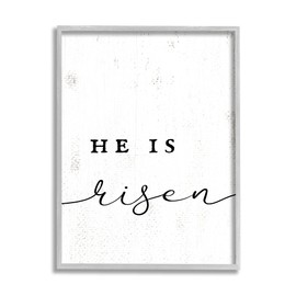Stupell Industries He is Risen Phrase Rustic Pattern Minimal Text, Designed by Daphne Polselli Gray Framed Wall Art, 24 x 30, Black