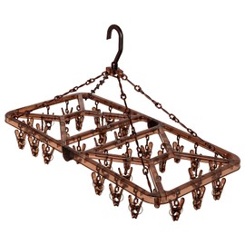 Ohe Laundry Drying Hanger, Brown, with 32 Pinches, Strong, UV-resistant, Break-resistant Polycarbonate, Vertical 23.8 x 11.8 x 14 inches (60.5 x 30 x 35.5 cm), Angled Hanger, 83541
