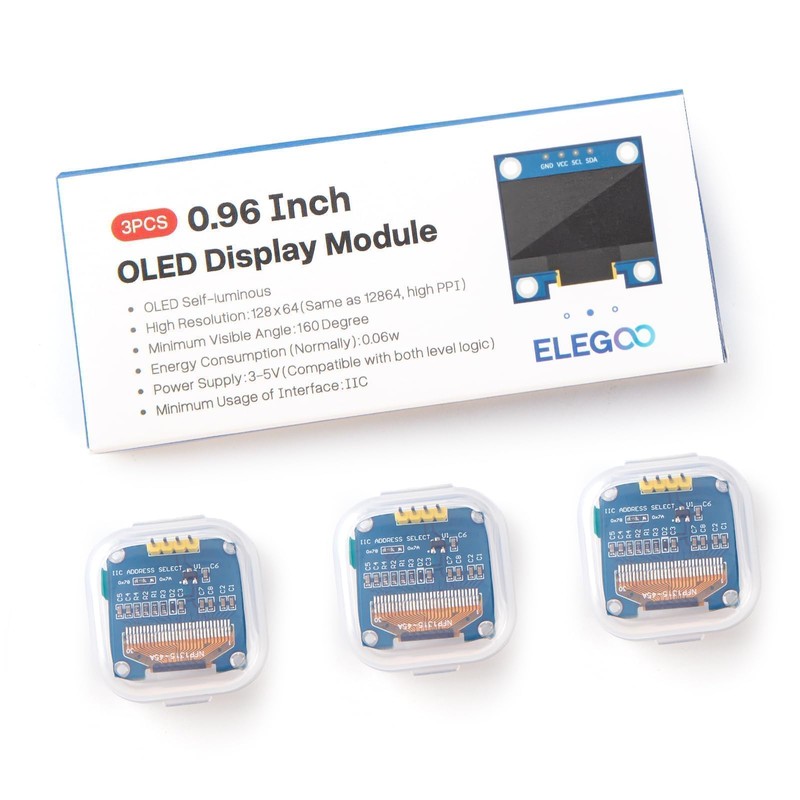 ELEGOO 3PCS 0.96 Inch OLED Display Screen Module Compact Self-Luminous