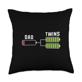 Dad of Twins Funny Battery Joke Gift Tired Dad of Twins Full Battery Daddy Low Energy Funny Gift Throw Pillow, 18x18, Multicolor