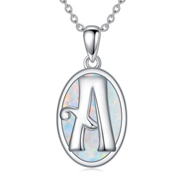 ADLSTIGH Opal Initial Necklaces for Women 925 Sterling Silver Oval Letter Necklace Dainty Opal Pendant Necklace Anniversary Christmas Birthday Mother's Day Necklaces for Women Trendy Opal Jewelry