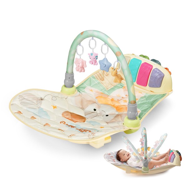 Baby Play Gym Mat with Multifunction Piano Music Box, Rocking