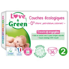 Love & Green - Healthy and Eco-Friendly Baby Nappies - Size 2 (3-6kg) - 36 Nappies - Absorbent, Leakproof and No Unwanted Ingredients