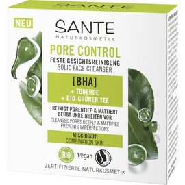 SANTE Naturkosmetik Pore Control Solid Face Cleanser - 60 g - Deep Pore Cleansing for Combination Skin - with BHA, Niacinamide Effect & Organic Green Tea - Soap-free & Dermatologically Tested