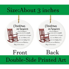 Christmas in Heaven Memorial Ornaments, Memory Ornament with an Empty Chair Double-Sided Printed Ceramic Ornament for Christmas Tree Keepsake Gift