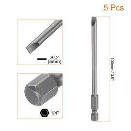 Sourcing Map 5pcs SL5 5mm S2 Steel Flat Head Magnetic Slotted Screwdriver Bits, 1/4" Hex Shank, 100mm (3.9") Long, Industrial Grade Screw Driver Drill Bits for Screws