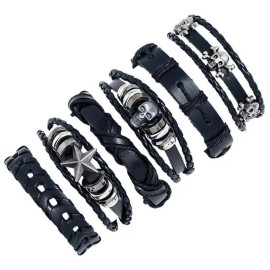 Mafab Pulsera Cuero Piel Bohemia Vintage Punk Varios 6 Piezas