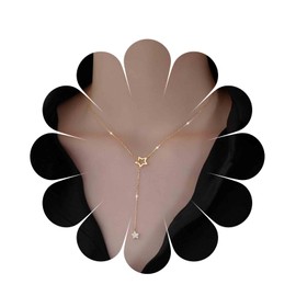 Yheakne Boho Star Y Lariat Necklace Choker Gold Crystal Star Drop Necklace Long CZ Star Pendant Necklace Minimalist Necklace Chain Jewellery for Women and Girls (Gold), Metal