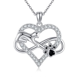 SHEAISRS Infinity Heart Necklace for Women 925 Sterling Silver Dog Cat Paw Print Necklace Love Heart Pendant Jewelry for Women