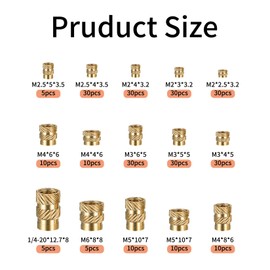 300 Pcs Brass Knurled Threaded Inserts, M2 M2.5 M3 M4 M5 M6 3D Printing Knurled Brass Nuts, Female Thread Knurled Nuts, Threaded Knurled Insert Nuts, Embedment Nuts for 3D Printer Plastic Parts